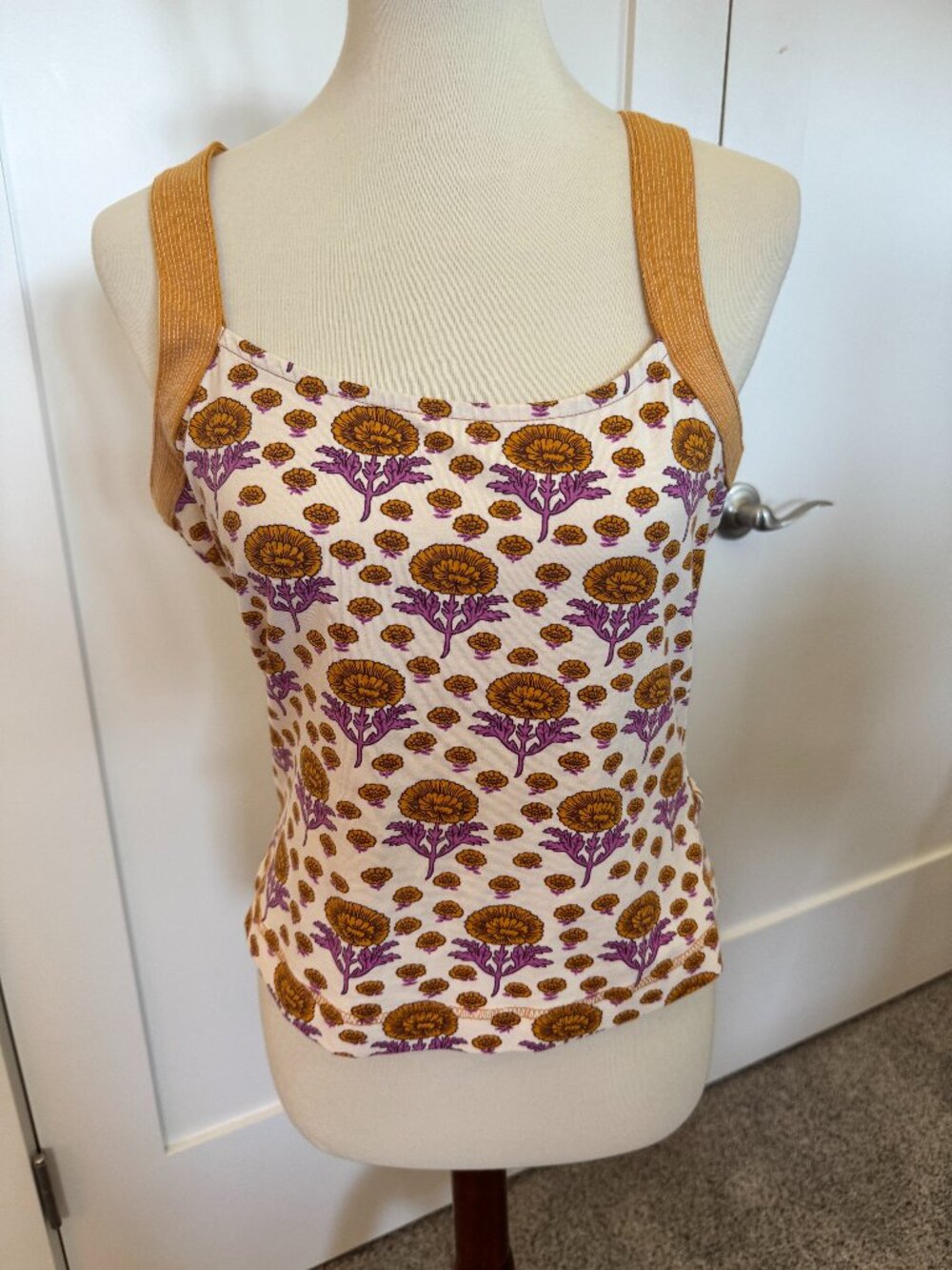Anthropologie Maeve Floral Tank Top Medium Purple Gold Cotton